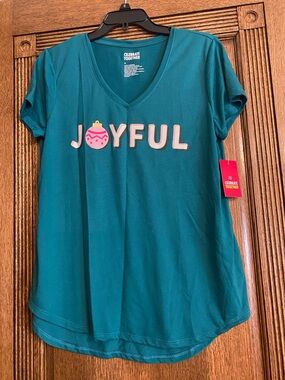 Celebrate Together Women's Teal 'Joyful' V-Neck Tee